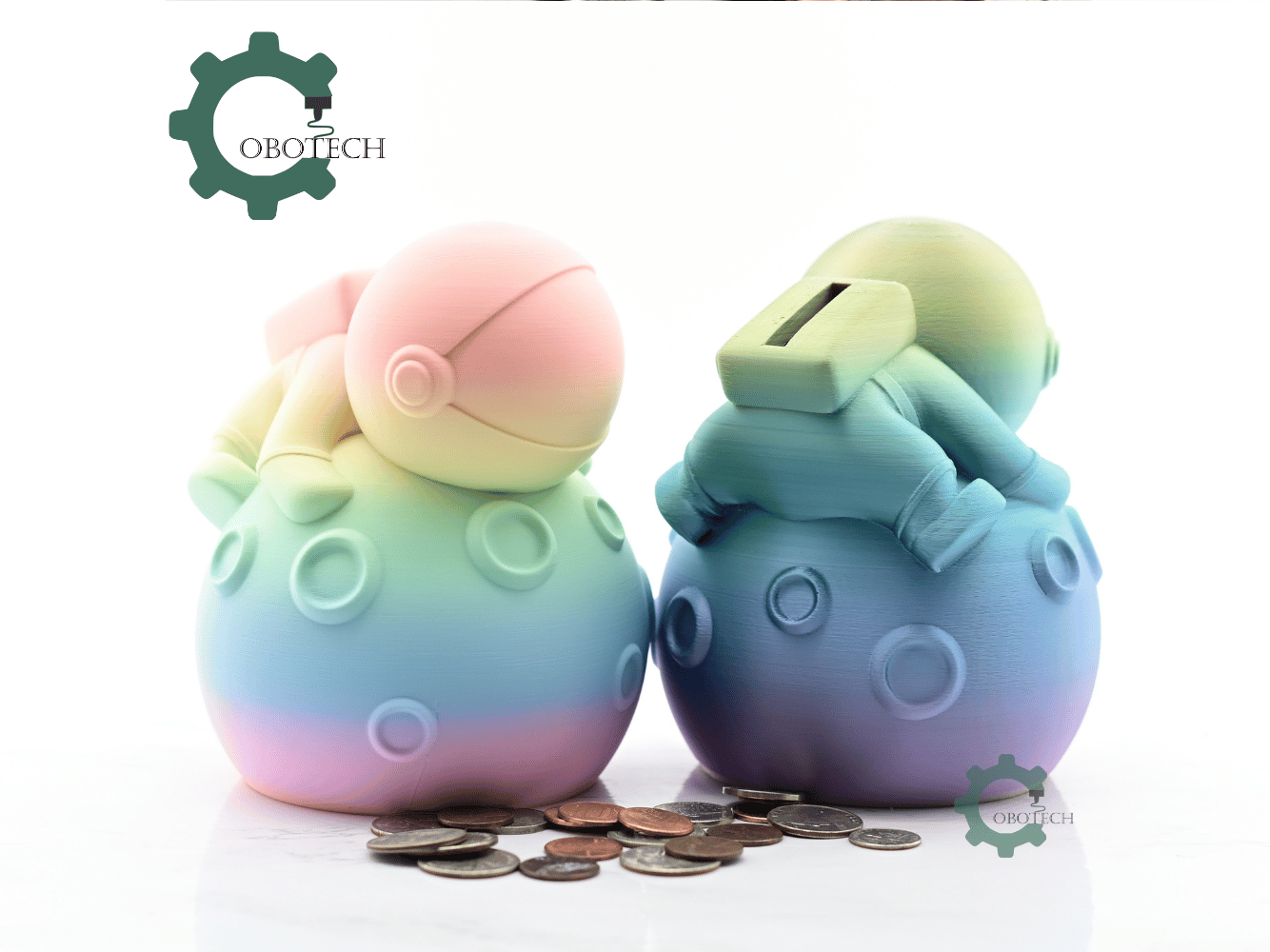 Digital Downloads - Cobotech Astronaut Hugging The Moon Piggy Bank - Desk Decor - Coin Bank Gifts