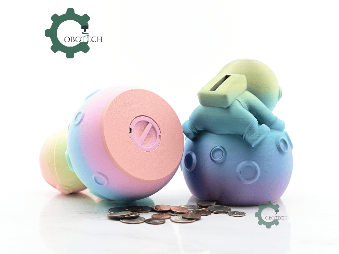 Digital Downloads - Cobotech Astronaut Hugging The Moon Piggy Bank - Desk Decor - Coin Bank Gifts