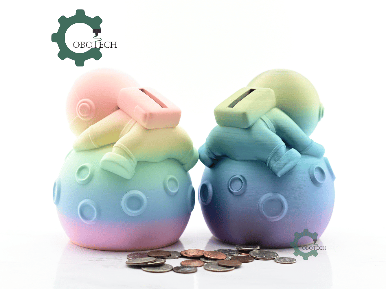 Digital Downloads - Cobotech Astronaut Hugging The Moon Piggy Bank - Desk Decor - Coin Bank Gifts