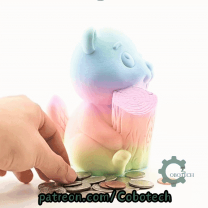 Digital Downloads - Cobotech Beaver Holding Log Piggy Bank - Desk Decor - Coin Bank Gifts
