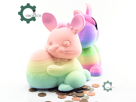 Digital Downloads - Cobotech Cute Bunny Holding Easter Egg Piggy Bank - Desk Decor - Coin Bank Gifts