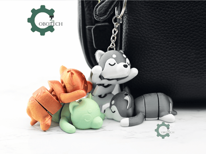 Digital Downloads - Cobotech Cute Sleeping Husky Articulated Keychain - Cute Backpack Keychain