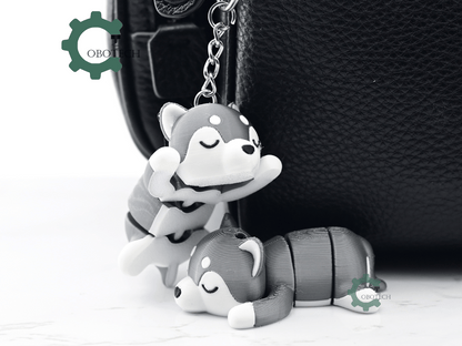 Digital Downloads - Cobotech Cute Sleeping Husky Articulated Keychain - Cute Backpack Keychain