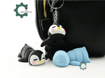 Digital Downloads - Cobotech Cute Sleepy Penguin Articulated Keychain - Cute Backpack Keychain