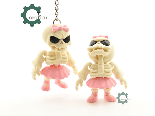Digital Downloads - Cobotech Grumpy Skeleton Ballerina Articulated Keychain - Cute Backpack Keychain