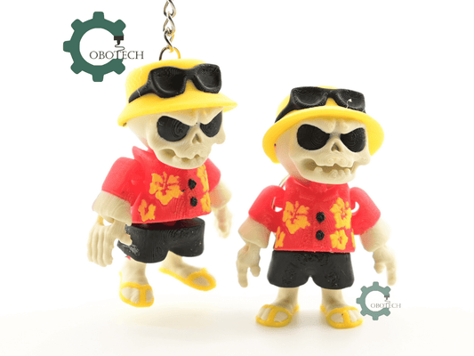 Digital Downloads - Cobotech Grumpy Skeleton In Hawaiian Shirt Articulated Keychain - Cute Backpack Keychain