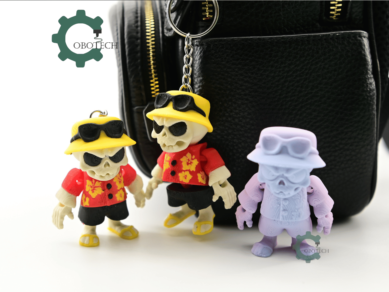 Digital Downloads - Cobotech Grumpy Skeleton In Hawaiian Shirt Articulated Keychain - Cute Backpack Keychain