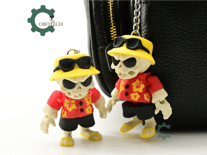 Digital Downloads - Cobotech Grumpy Skeleton In Hawaiian Shirt Articulated Keychain - Cute Backpack Keychain