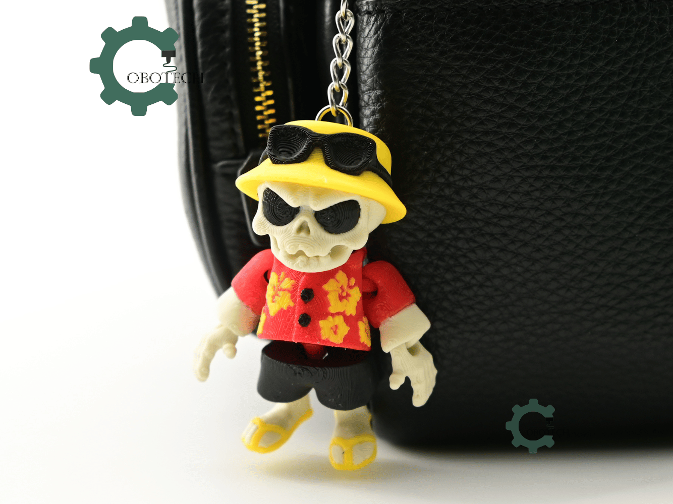 Digital Downloads - Cobotech Grumpy Skeleton In Hawaiian Shirt Articulated Keychain - Cute Backpack Keychain