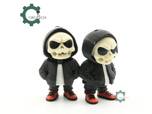 Digital Downloads - Cobotech Halloween Grumpy Skull Hoodie Articulated Keychain - Cute Backpack Keychain