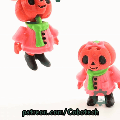 Digital Downloads - Cobotech Halloween Kawaii Pumpkin Girl Articulated Keychain - Cute Backpack Keychain