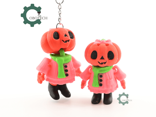 Digital Downloads - Cobotech Halloween Kawaii Pumpkin Girl Articulated Keychain - Cute Backpack Keychain