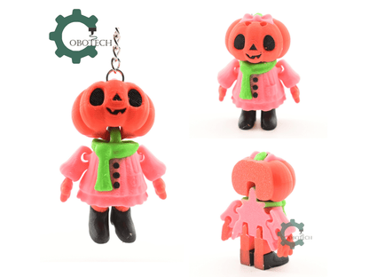 Digital Downloads - Cobotech Halloween Kawaii Pumpkin Girl Articulated Keychain - Cute Backpack Keychain