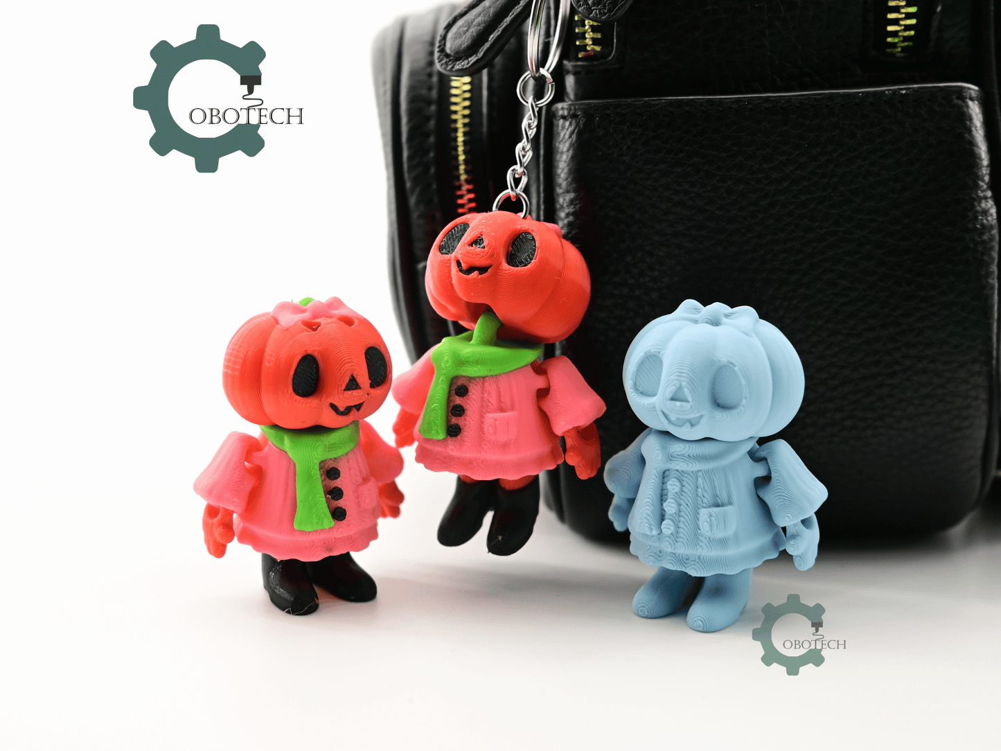 Digital Downloads - Cobotech Halloween Kawaii Pumpkin Girl Articulated Keychain - Cute Backpack Keychain
