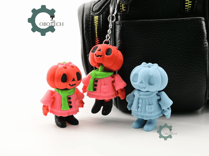 Digital Downloads - Cobotech Halloween Kawaii Pumpkin Girl Articulated Keychain - Cute Backpack Keychain