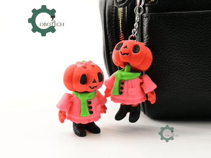 Digital Downloads - Cobotech Halloween Kawaii Pumpkin Girl Articulated Keychain - Cute Backpack Keychain