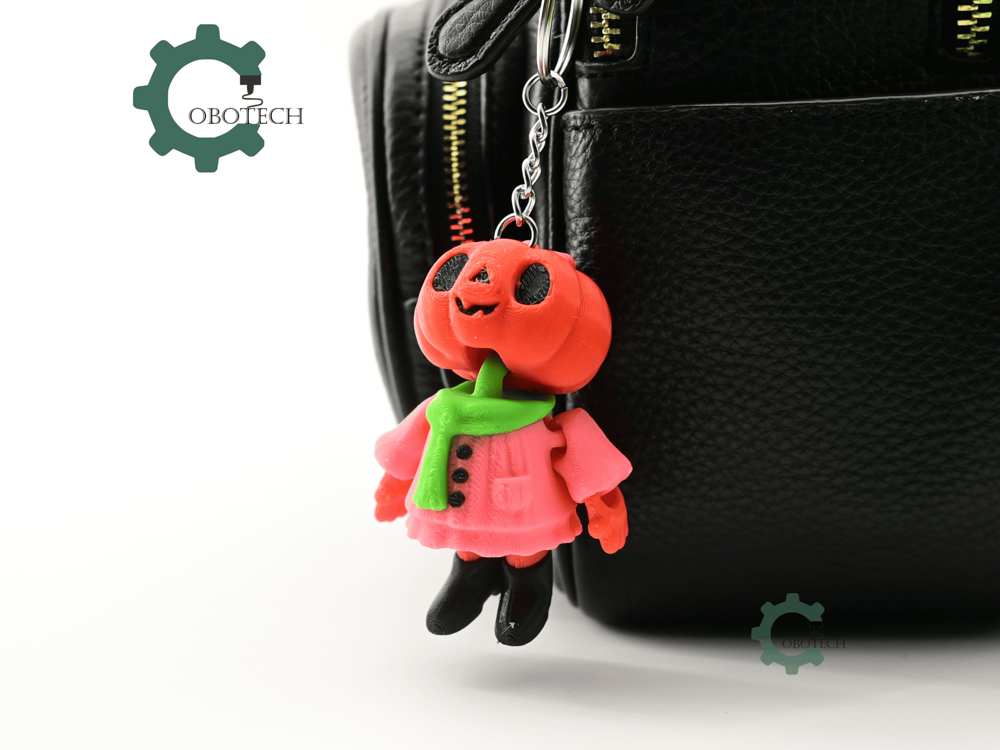 Digital Downloads - Cobotech Halloween Kawaii Pumpkin Girl Articulated Keychain - Cute Backpack Keychain