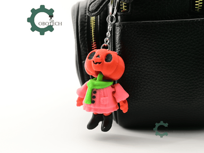 Digital Downloads - Cobotech Halloween Kawaii Pumpkin Girl Articulated Keychain - Cute Backpack Keychain