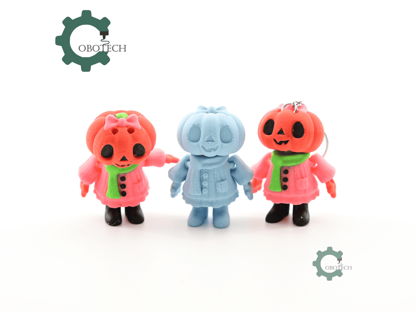 Digital Downloads - Cobotech Halloween Kawaii Pumpkin Girl Articulated Keychain - Cute Backpack Keychain