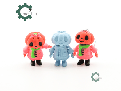 Digital Downloads - Cobotech Halloween Kawaii Pumpkin Girl Articulated Keychain - Cute Backpack Keychain