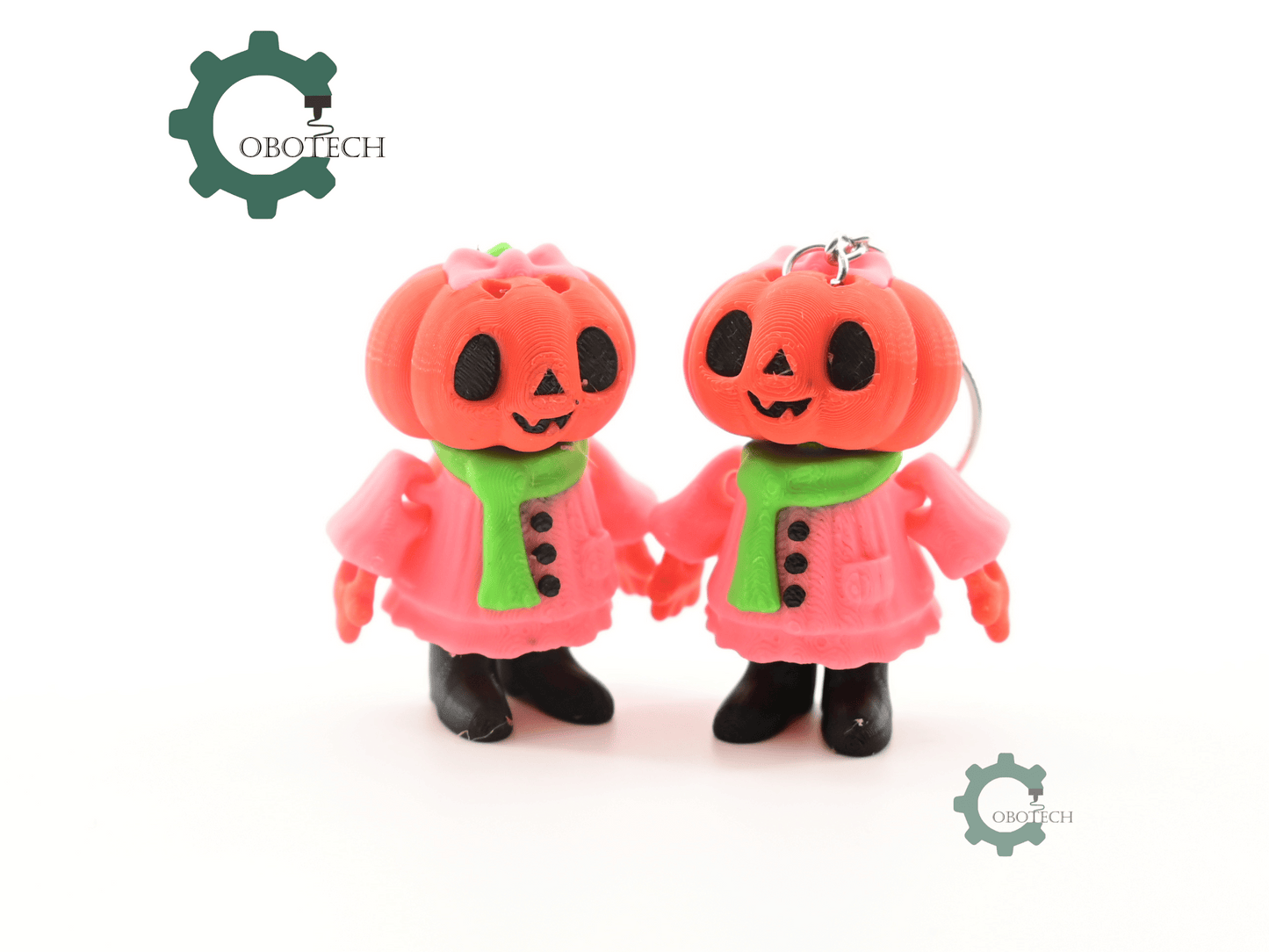 Digital Downloads - Cobotech Halloween Kawaii Pumpkin Girl Articulated Keychain - Cute Backpack Keychain