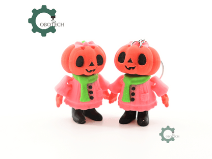 Digital Downloads - Cobotech Halloween Kawaii Pumpkin Girl Articulated Keychain - Cute Backpack Keychain