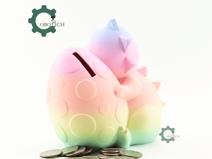 Digital Downloads - Cobotech Sleeping Dinosaur With Egg Piggy Bank - Desk Decor - Coin Bank Gifts