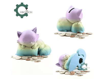 Digital Downloads - Cobotech Sleepy Raccoon On Pillow Piggy Bank - Desk Decor - Coin Bank Gifts