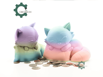 Digital Downloads - Cobotech Sleepy Raccoon On Pillow Piggy Bank - Desk Decor - Coin Bank Gifts