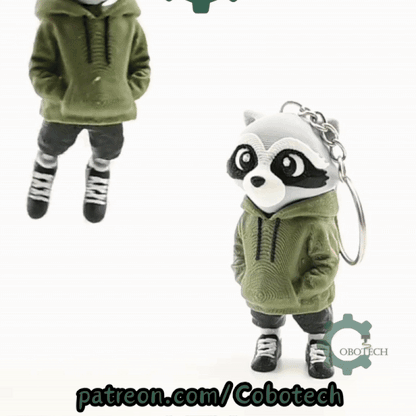 Digital Downloads - Cobotech Urban Raccoon In Hoodie Articulated Keychain - Cute Backpack Keychain