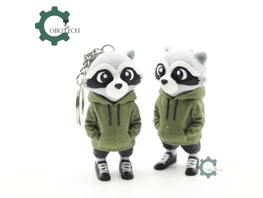Digital Downloads - Cobotech Urban Raccoon In Hoodie Articulated Keychain - Cute Backpack Keychain