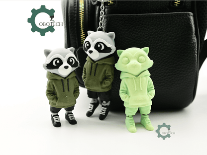 Digital Downloads - Cobotech Urban Raccoon In Hoodie Articulated Keychain - Cute Backpack Keychain