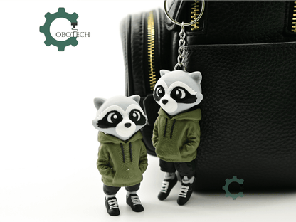 Digital Downloads - Cobotech Urban Raccoon In Hoodie Articulated Keychain - Cute Backpack Keychain