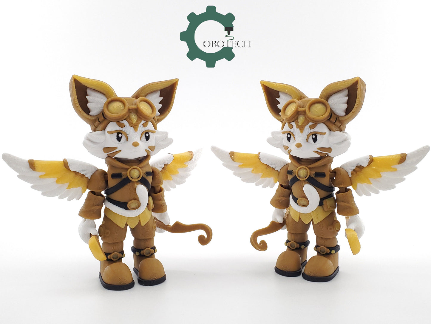 3D Print Articulated Steampunk Cat Cupid by Cobotech, Articulated Toys, Desk Decor, Valentine&#39;s Day Gift