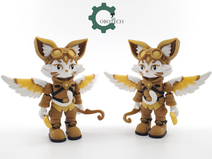 3D Print Articulated Steampunk Cat Cupid by Cobotech, Articulated Toys, Desk Decor, Valentine&#39;s Day Gift