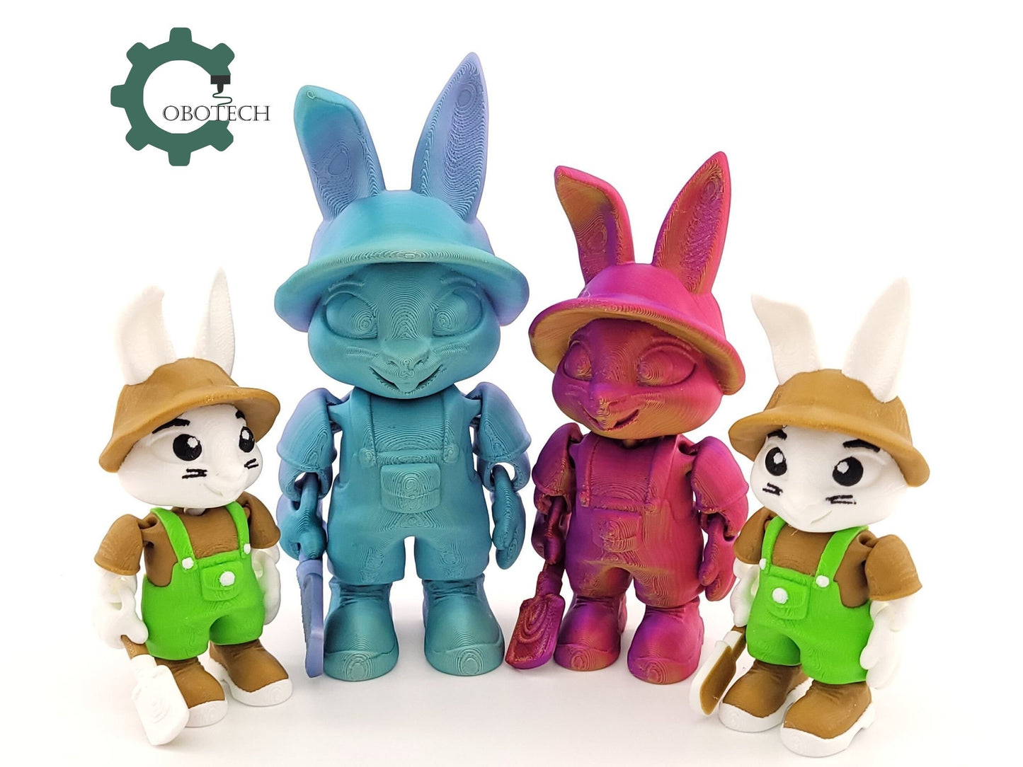 3D Print Articulated Bunny Farmer by Cobotech, Articulated Toys, Desk Decor, Easter Cool Gifts