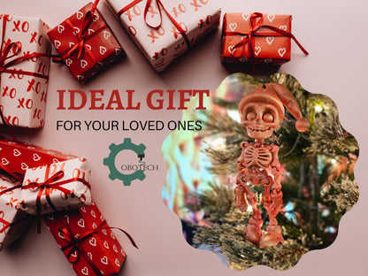 3D Print Articulated Skelly Santa Ornament by Cobotech, Christmas Gift, Articulated Toys, Holiday Decor, Unique Holiday Gift