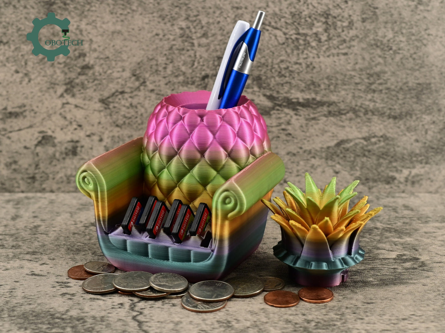 3D Printed Pineapple Sofa Card Holder by Cobotech - Fun Gaming Desk Accessory & Pen Holder, Game Card Organizer, Desk/Home Decor, Cool Gift