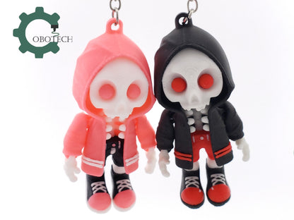 3D Print Articulated HoodieBones Keychain, Articulated Skeleton Keychain, Skeleton Wears Hoodie, Fidget Toy, Cool Gift