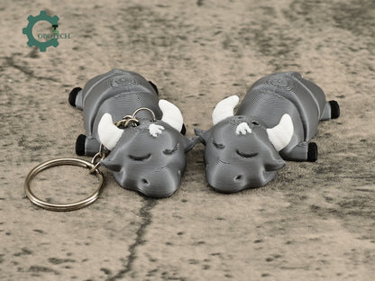 Cute Sleeping Animal Keychain Articulated Buffalo Keychain by Cobotech, 3d printed sleeping animal keychain, unique adorable keychain gifts