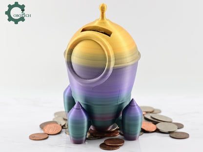 3D Printed Rocket Piggy Bank by Cobotech - Space Themed Piggy Bank - Unique Kids Room Decor - Fun Coin Bank Gift Idea