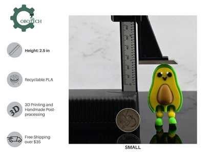 Cute Avocado Keychain Articulated Avocado Keychain by Cobotech, 3d printed articulated keychain, unique adorable keychain gifts