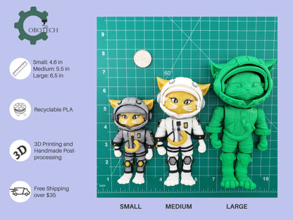 3D Print Articulated Cat Astronaut by Cobotech, Articulated Catronaut , Fidget Toy, Home Decoration, Unique Gift