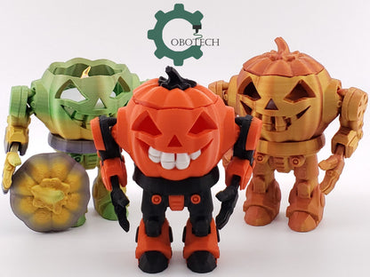 Halloween Pumpkin Robot, 3D Print Articulated Robo-Pumpkin by Cobotech, RoboPumpkin, Articulated Toys, Halloween Decor, Cool Gift