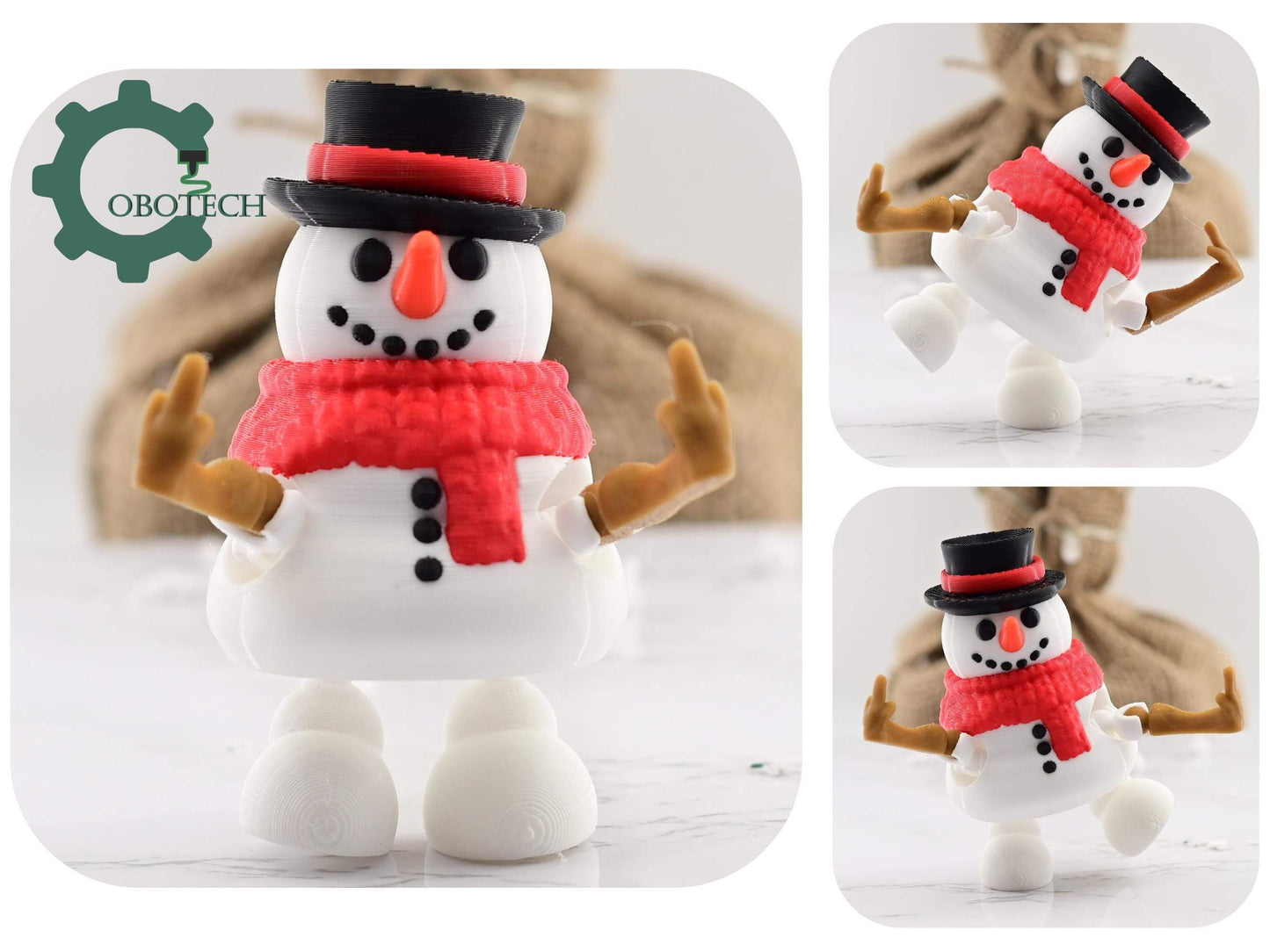 Digital Downloads Cobotech Articulated Posable Middle Finger Snowman - Fun Snowman Ornaments - Christmas Decor - Cobotech Christmas