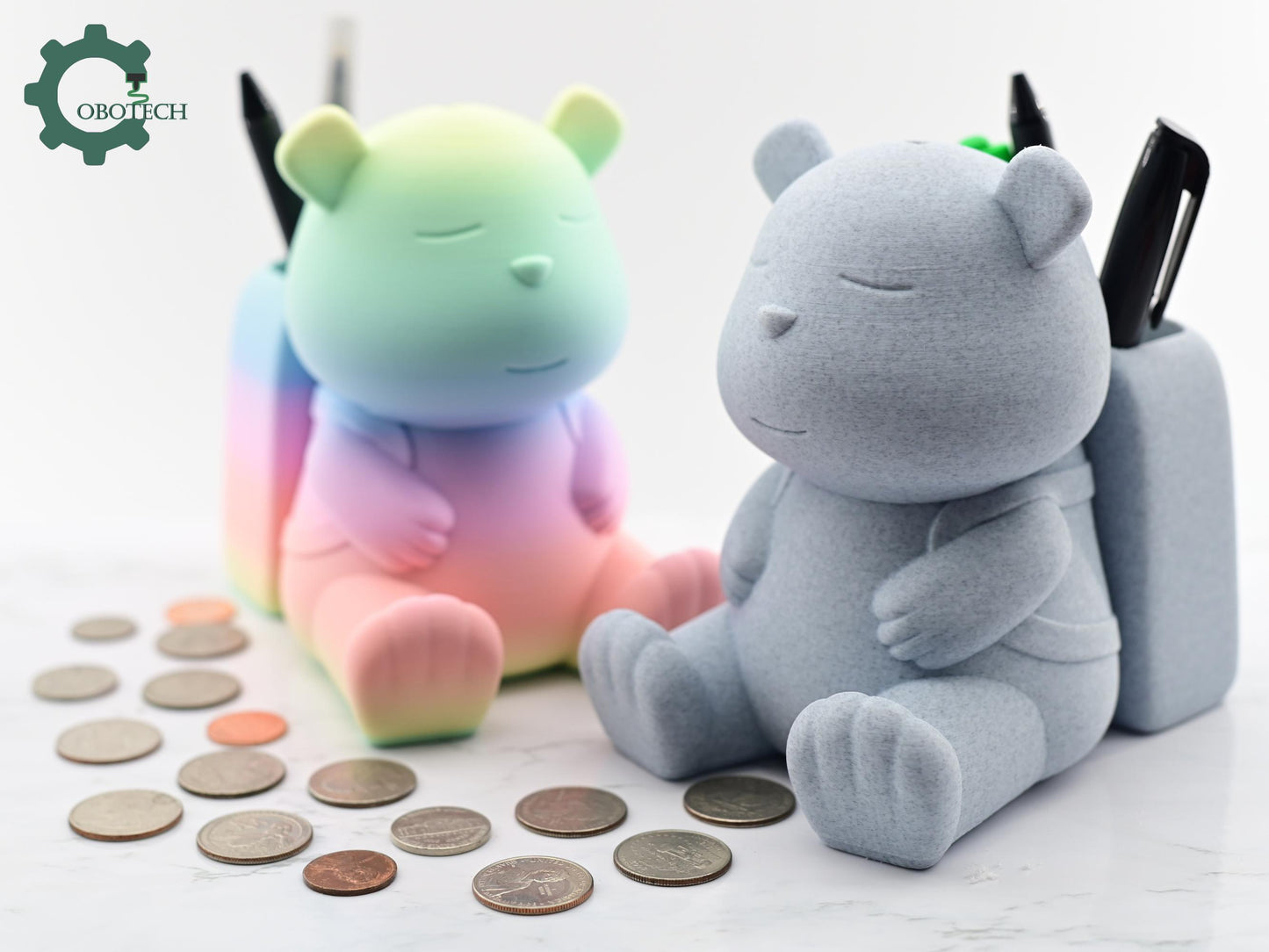 Digital Downloads Cobotech Backpack Bear Piggy Bank and Pen Holder - Desk Decor - Coin Bank Gifts - Unique Gifts - Cute Piggy Bank Gifts