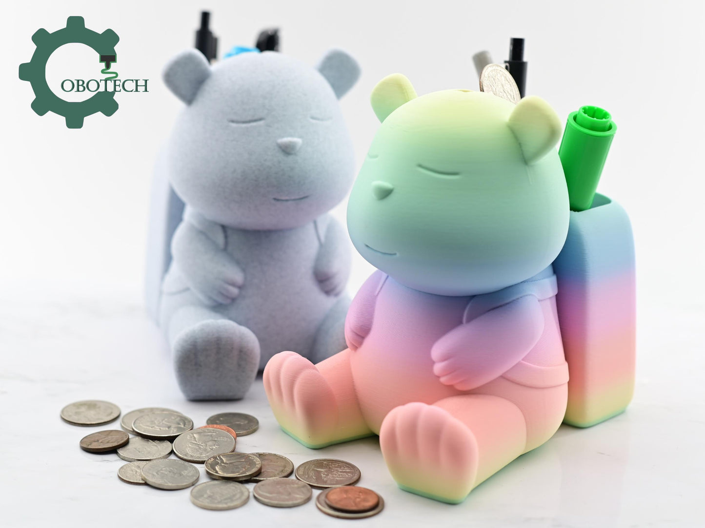 Digital Downloads Cobotech Backpack Bear Piggy Bank and Pen Holder - Desk Decor - Coin Bank Gifts - Unique Gifts - Cute Piggy Bank Gifts