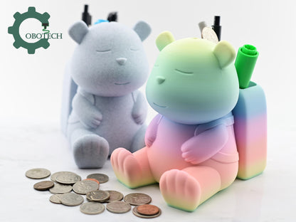 Digital Downloads Cobotech Backpack Bear Piggy Bank and Pen Holder - Desk Decor - Coin Bank Gifts - Unique Gifts - Cute Piggy Bank Gifts