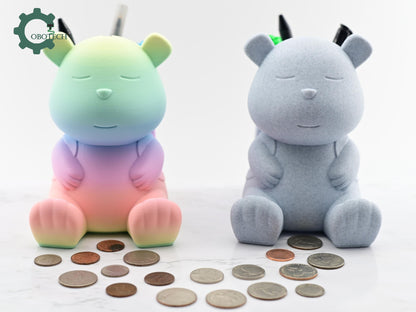 Digital Downloads Cobotech Backpack Bear Piggy Bank and Pen Holder - Desk Decor - Coin Bank Gifts - Unique Gifts - Cute Piggy Bank Gifts