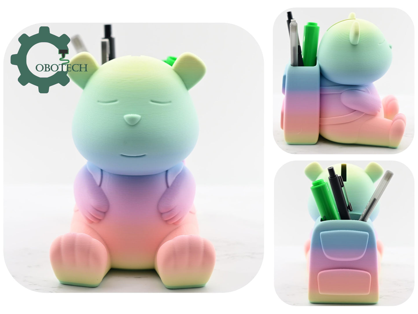 Digital Downloads Cobotech Backpack Bear Piggy Bank and Pen Holder - Desk Decor - Coin Bank Gifts - Unique Gifts - Cute Piggy Bank Gifts